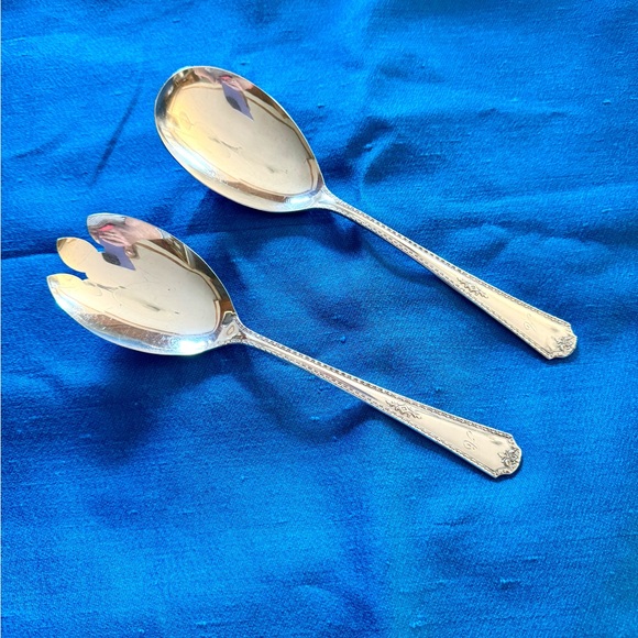 BEAUTIFUL! Wm A Rogers AA Silver Silverplate 1929 Berkeley Salad Set "A" - Picture 7 of 11